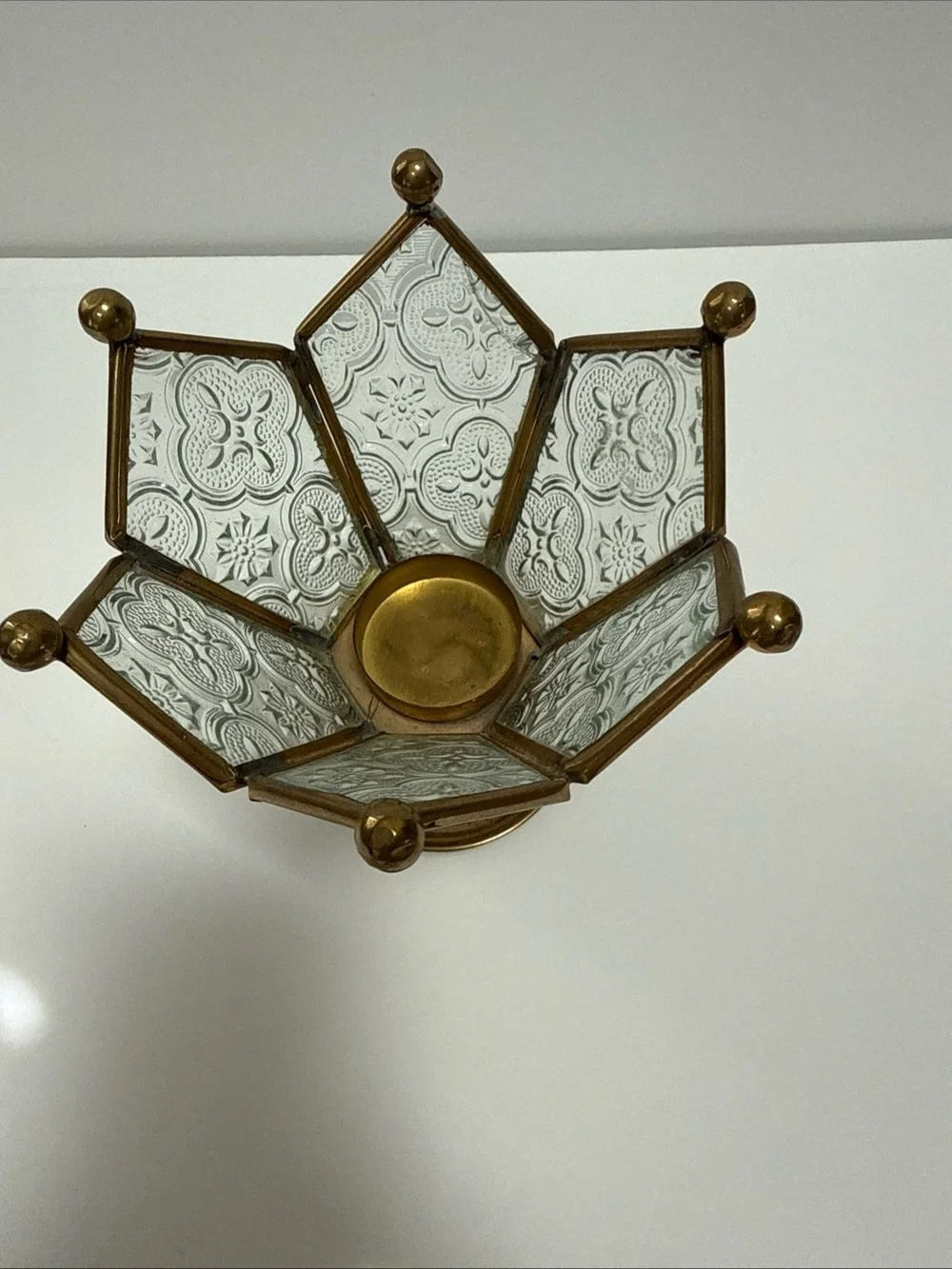 Vintage Crown Glass & Brass Decorative Votive Holder - Gold & Clear India fairy